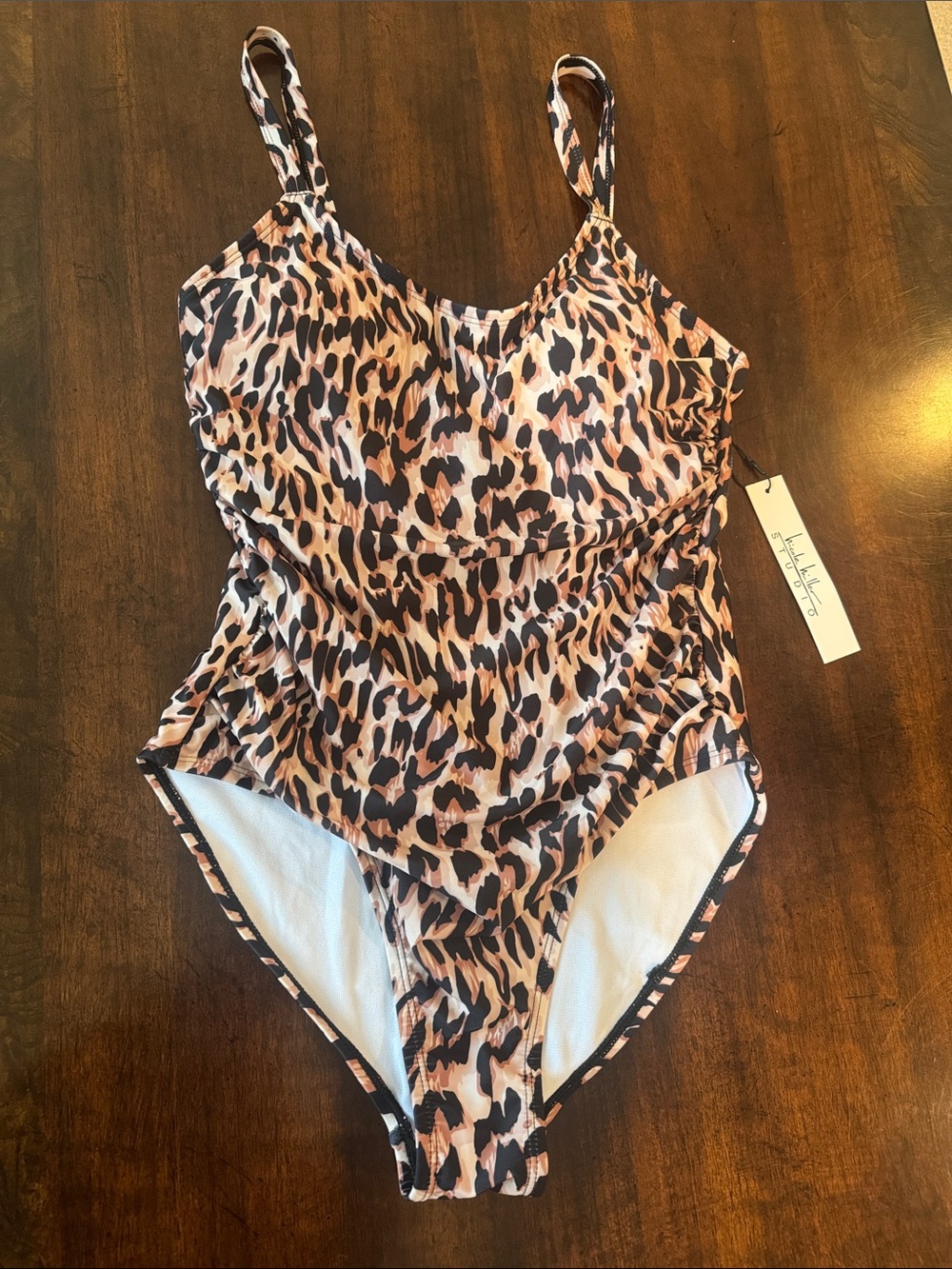 Nicole Miller Leopard Print One-Piece Swimsuit in Black and Tan